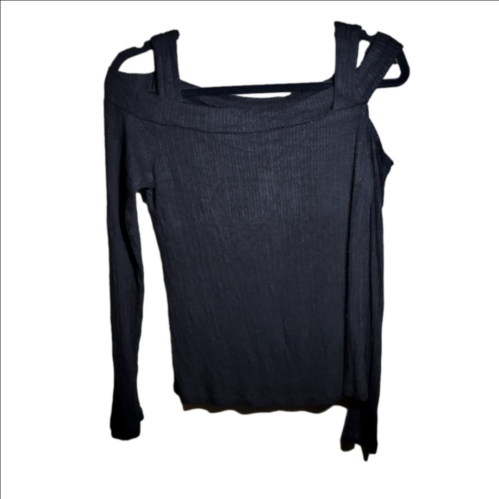 LNA Revolve Medium rayon open sholder ribbed black longsleeve tee soft US made